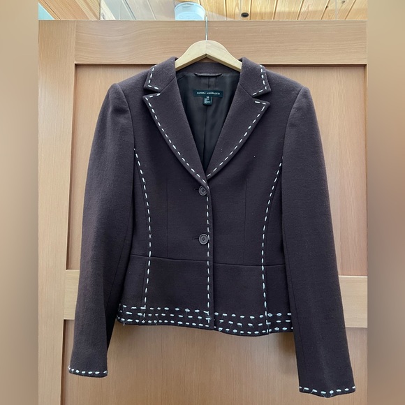 Gorgeous Cropped Fitted Wool Blend Jacket, Chocolate Brown, Sandra Angelozzi - Picture 1 of 8